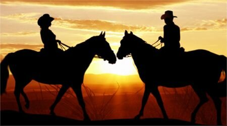 A romantic couple trail ride with the sun setting behind you! Romantic Sunset with Horses